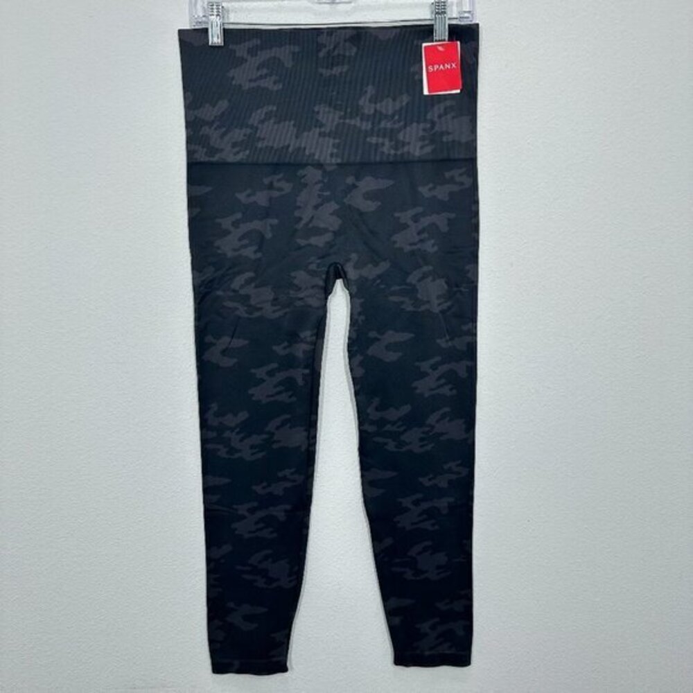 Spanx Plus‎ Size Ecocare Seamless Leggings Black Camo Casual Travel Comfort NWT